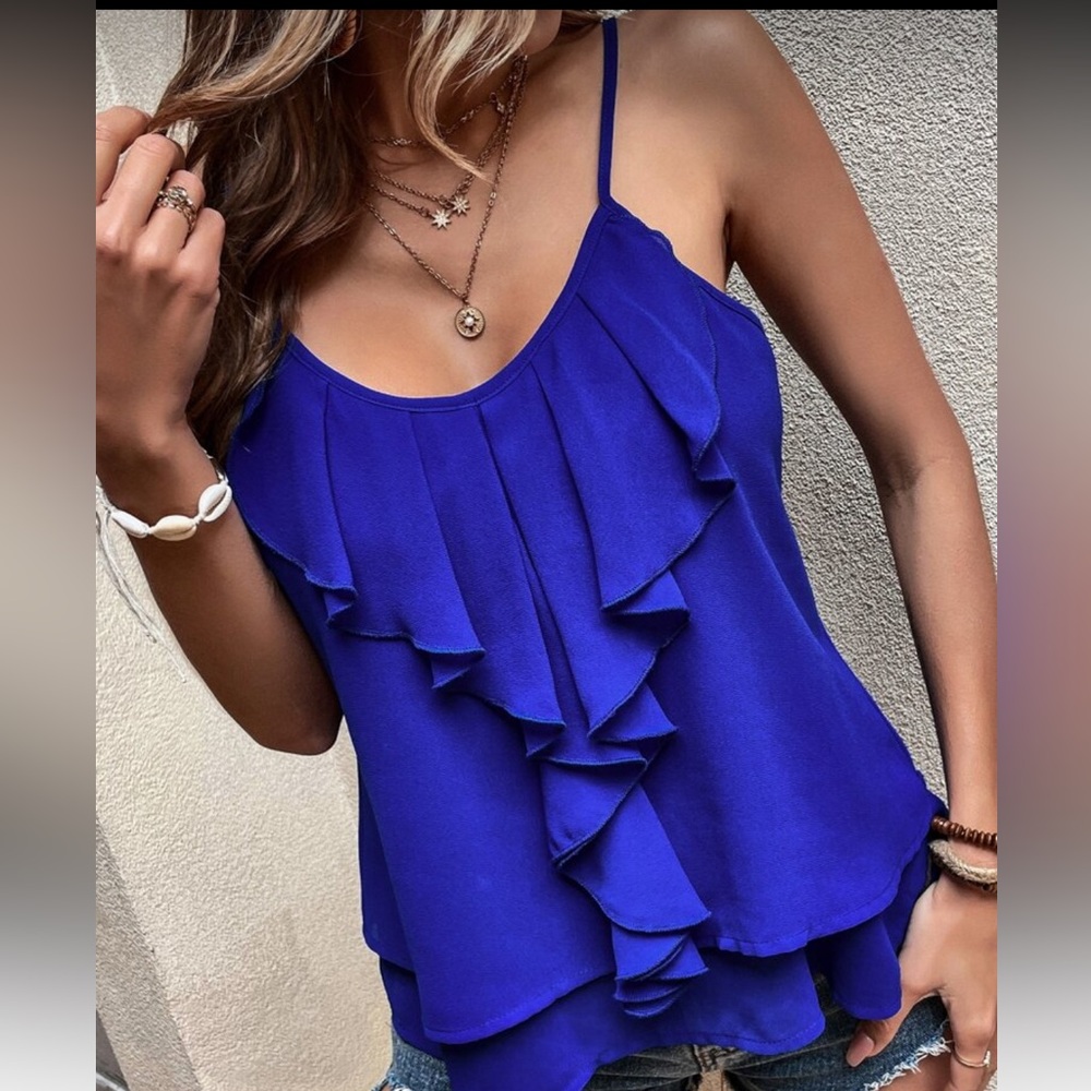 Royal Blue Ruffle Trim Cami Top